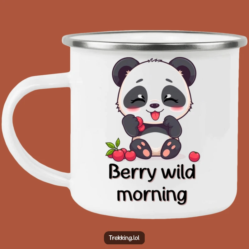 Funny Panda Berry Camping Mug: Enjoy Nature's Treats with Panda Joy