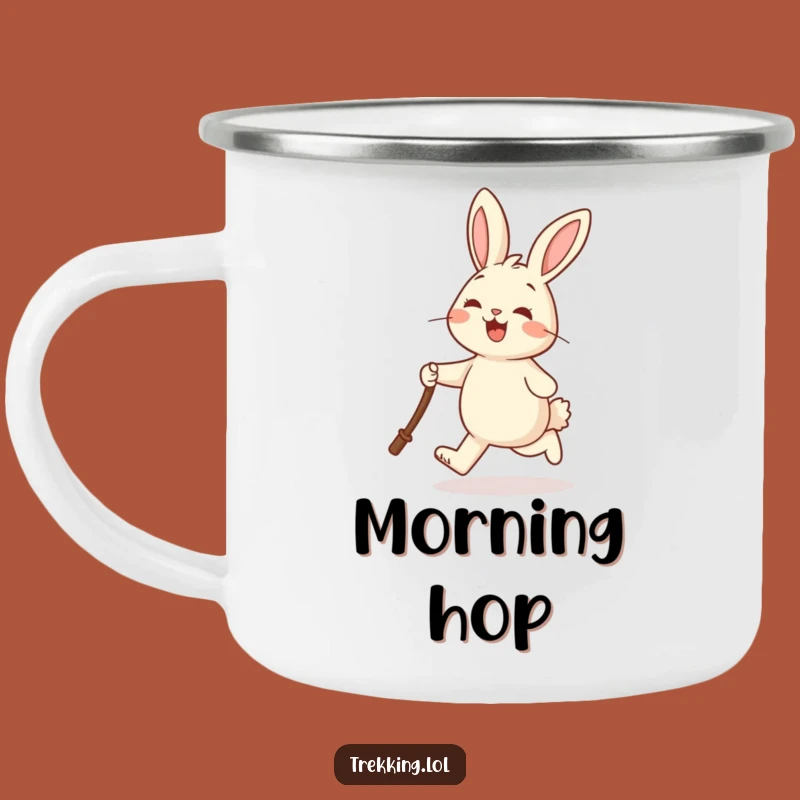 Funny Rabbit Camping Mug: Cheerful Hopper Outdoor Mug with Walking Stick Funny Gift