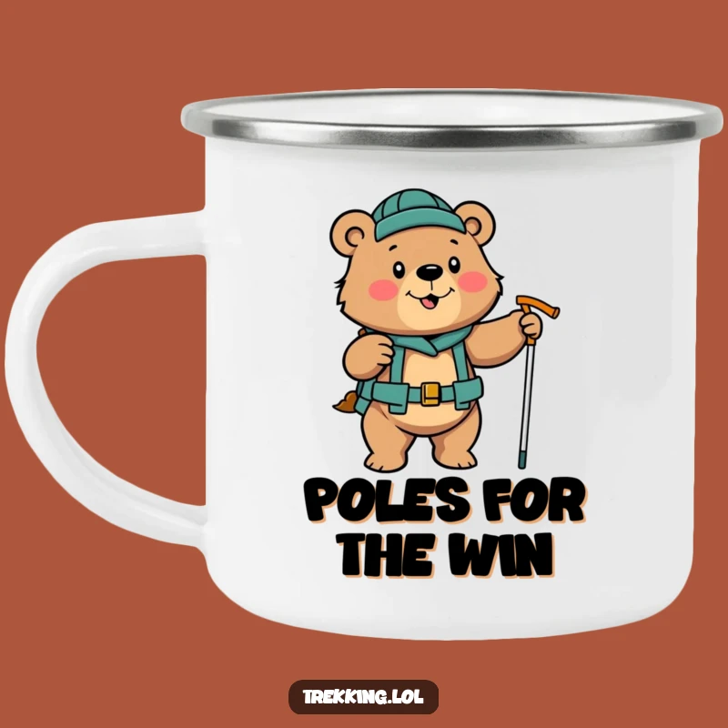 Funny Determined Bear Hiking Camping Mug: Poles Adventure Gift