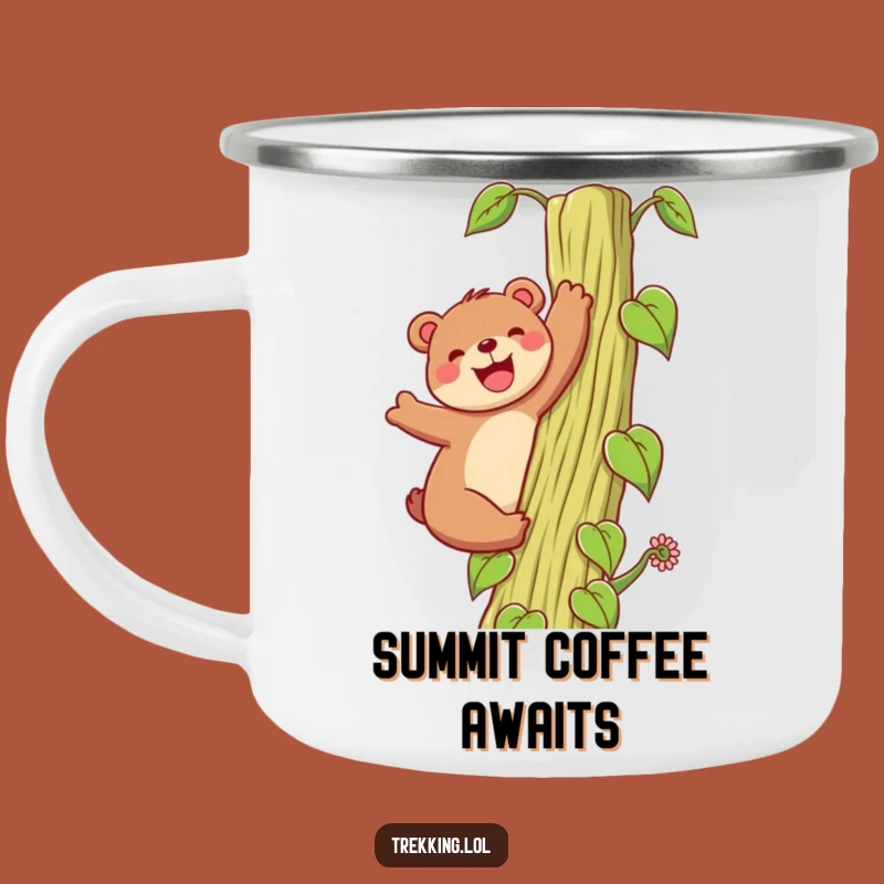 Funny Bear Beanstalk Camping Mug: Climbing Bear for Outdoor Adventures