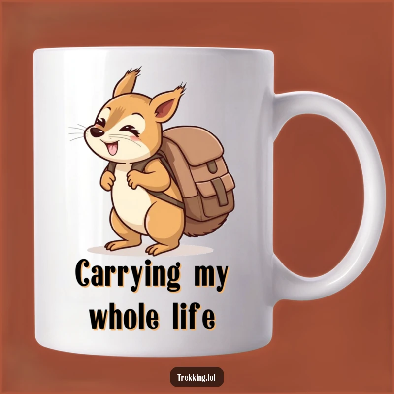 Funny Giggling Squirrel Backpack Mug: Oversized Humor Gift for Hikers