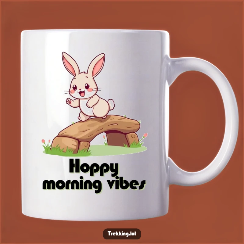 Funny Rabbit Log Bridge Mug: Happy Hopper Rabbit, Cheerful Garden Gift for Animal Lovers