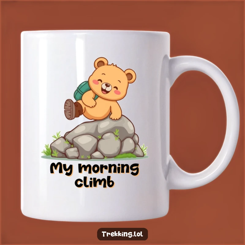 Funny Bear Hiking Mug Gift: Cheerful Hiker Bear Climbing Rocks, Perfect Outdoor Adventure Cup