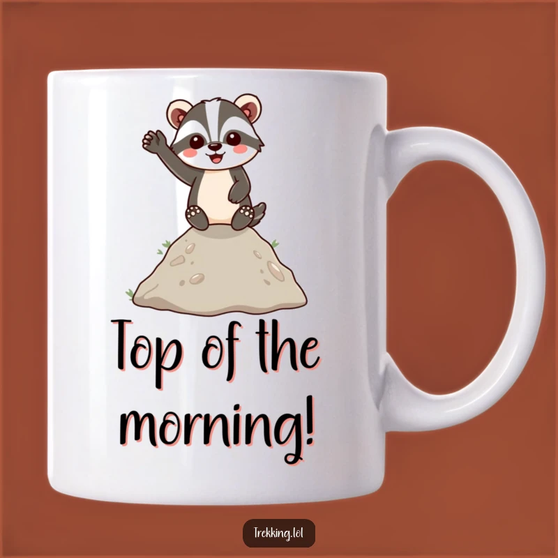 Funny Badger Hilltop Wave Mug: Energetic Friend Gift for Cheerful Mornings