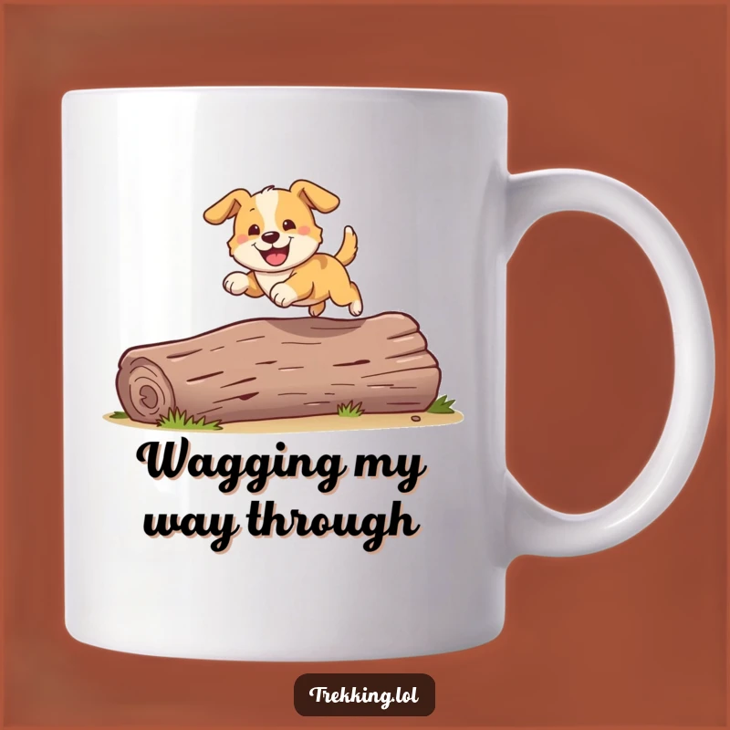Funny Dog Log Jump Mug: Playful Pooch's Grinning Leap, Perfect Funny Gift