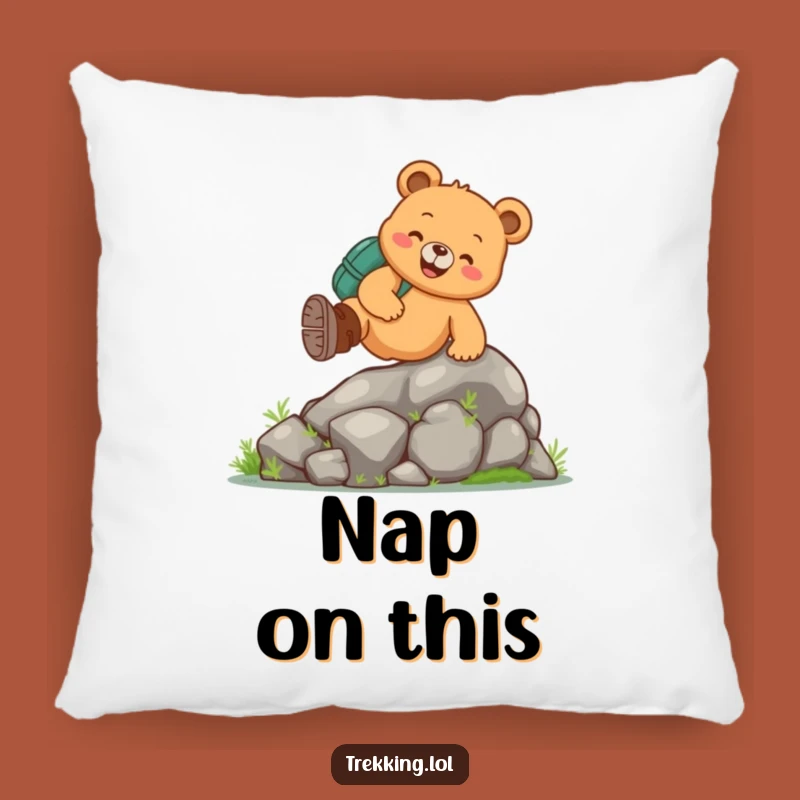 Funny Bear Hiking Pillow: Cozy Cheerful Hiker Bear Comfort, Humorous Outdoor Accent