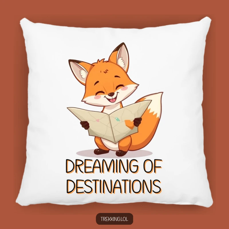 Funny Cheerful Fox Map Pillow: Cozy Grinning Comfort Gift