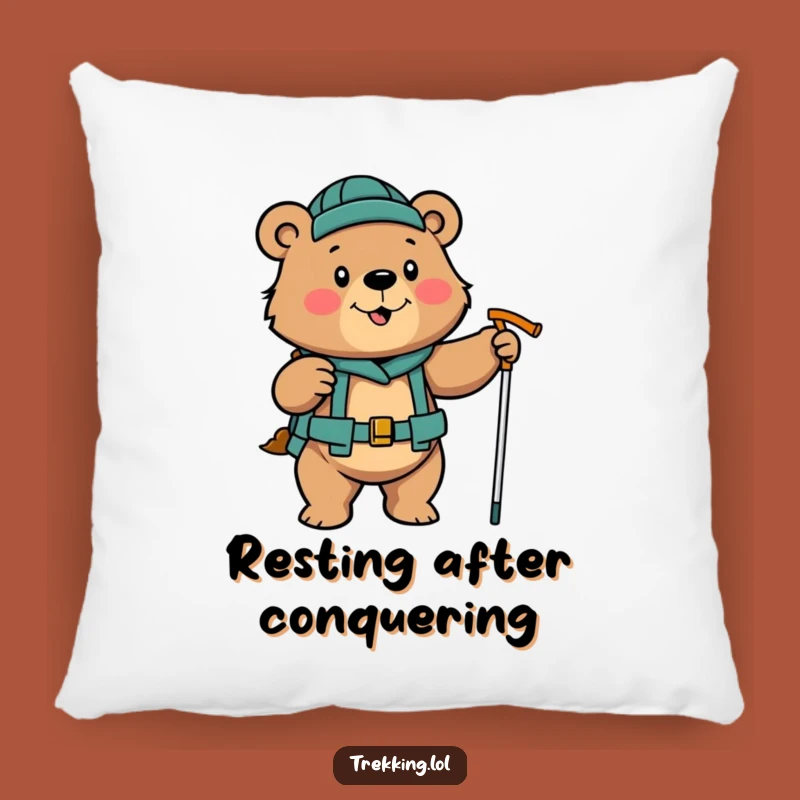 Funny Determined Bear Hiking Pillow: Cozy Poles Comfort Gift