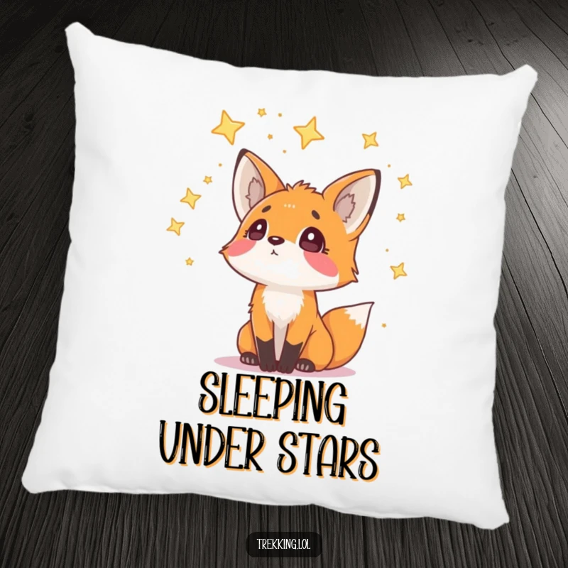 Funny Pillow featuring a curious fox looking up with wonder at scattered stars, providing comfort and a touch of celestial humor.