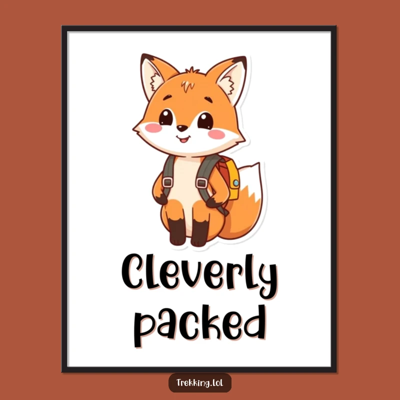 Funny Fox Digital Art: Happy Explorer Foxy Friend Print for Walls Funny Gift