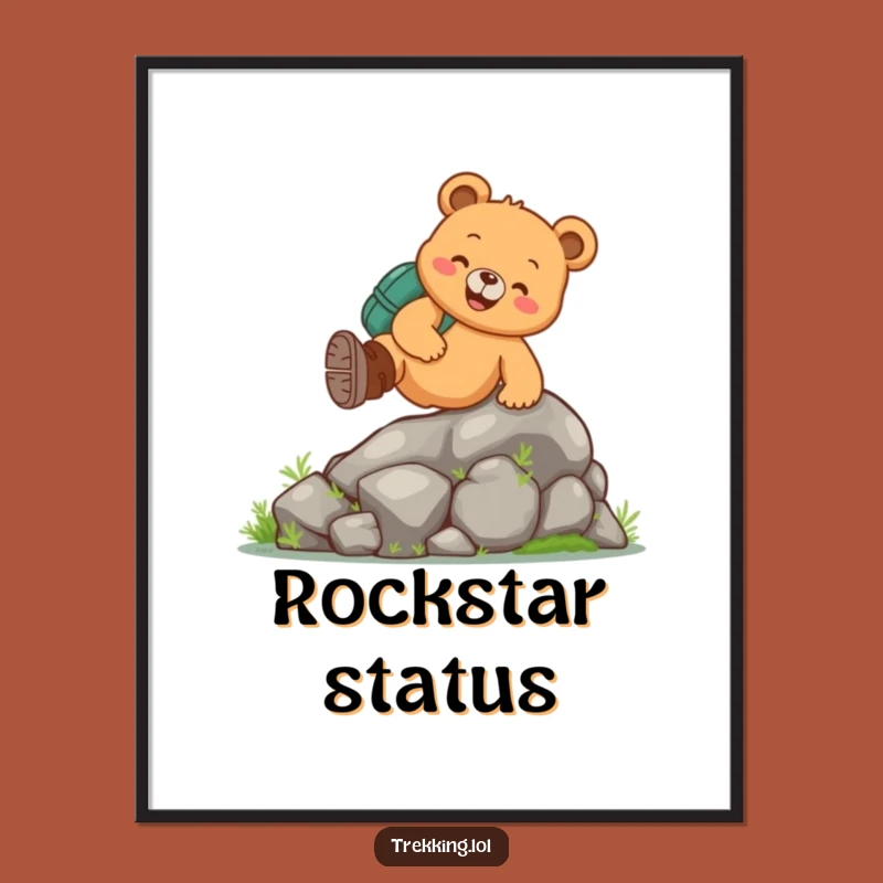Funny Bear Hiking Digital Art: Cheerful Climber Bear's Adventure Scene, Humorous Wall Decor