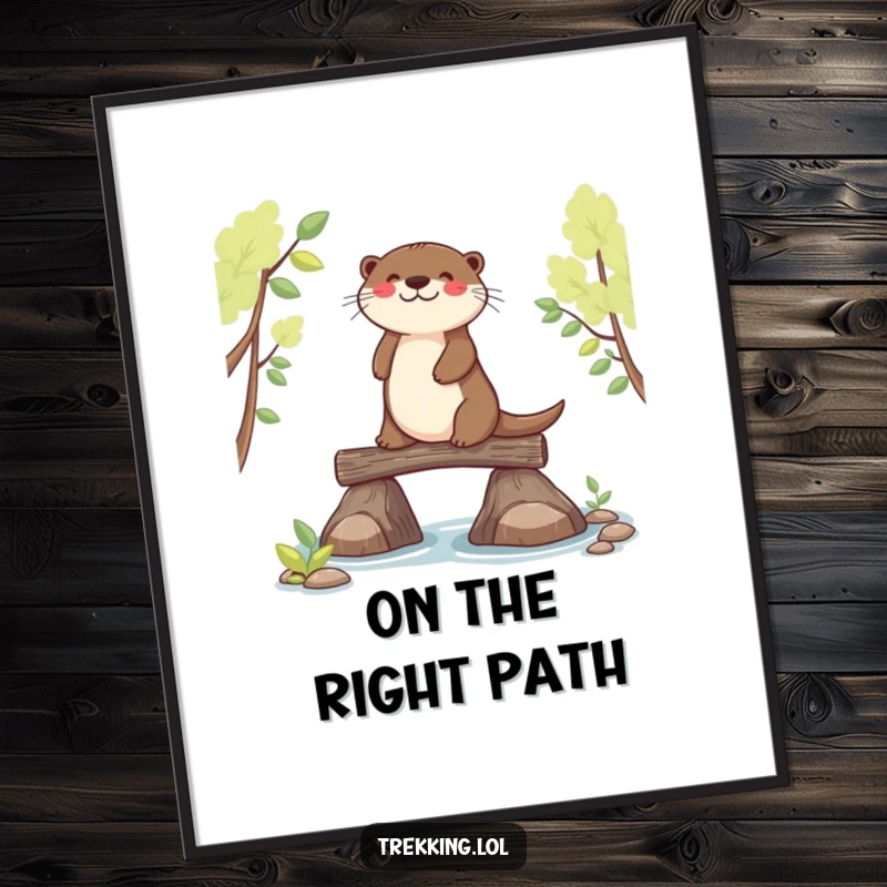 High-resolution digital art print of a funny joyful otter balancing on a log, ready for instant download.