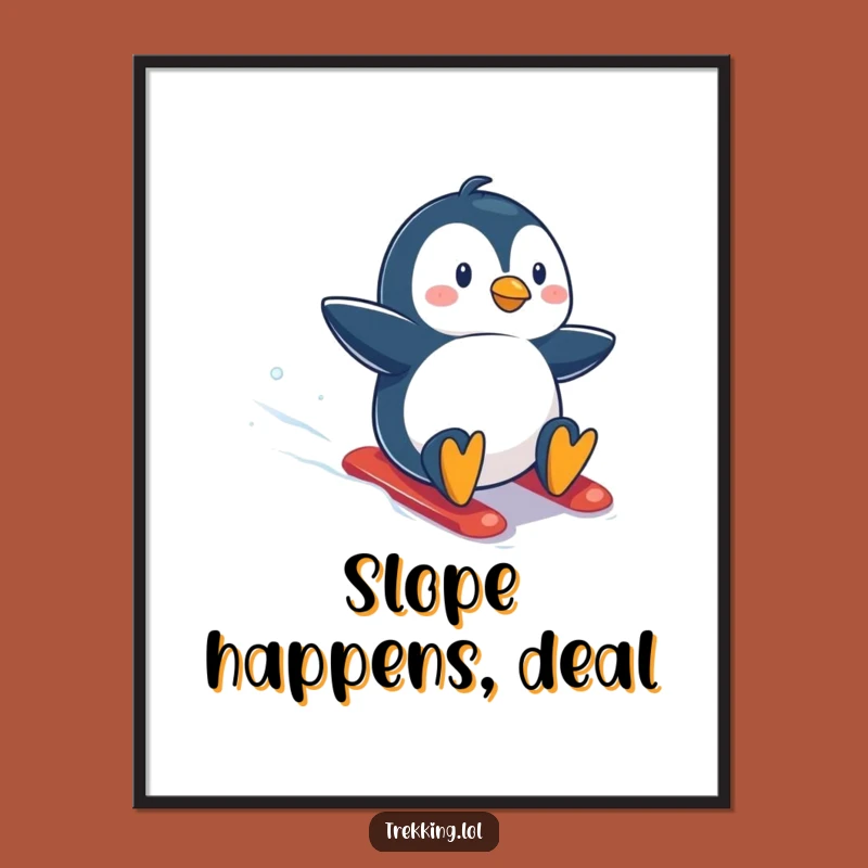 Funny Penguin Snowboarding Digital Art: Hilarious Arctic Adventure for Your Walls