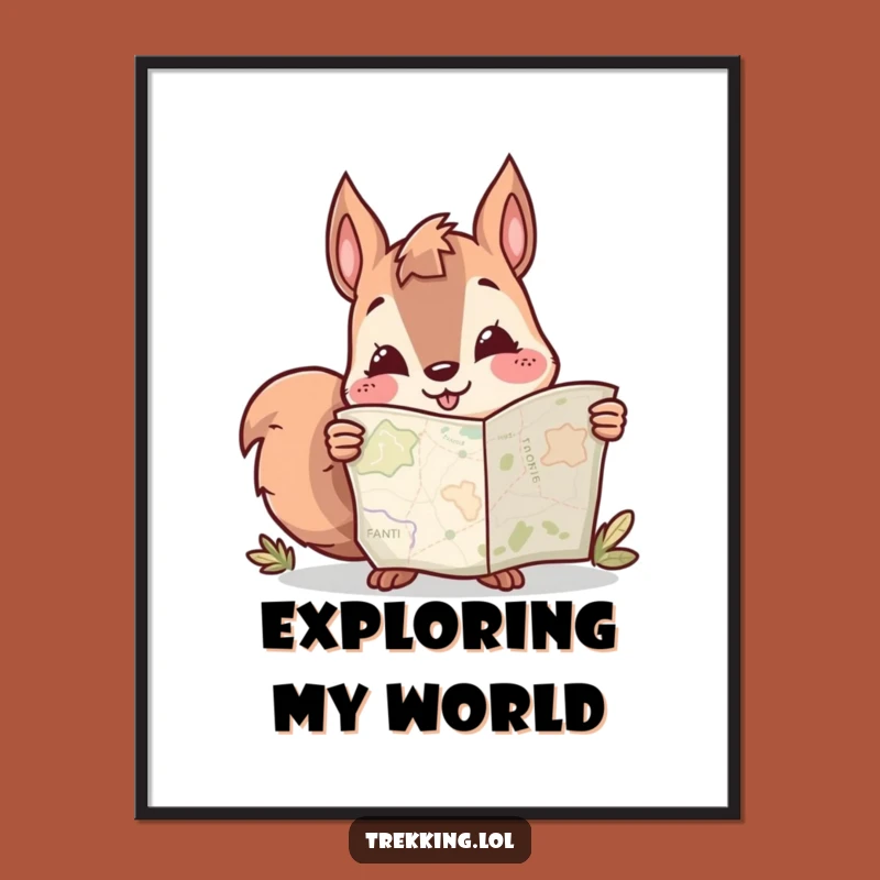 Funny Squirrel Map Digital Art: Instant Humorous Adventure Decor Print Gift