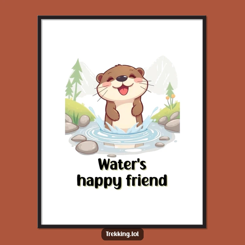 Funny Otter Splash Digital Art: Happy River Scene for Instant Decor - A Cheerful Funny Gift!