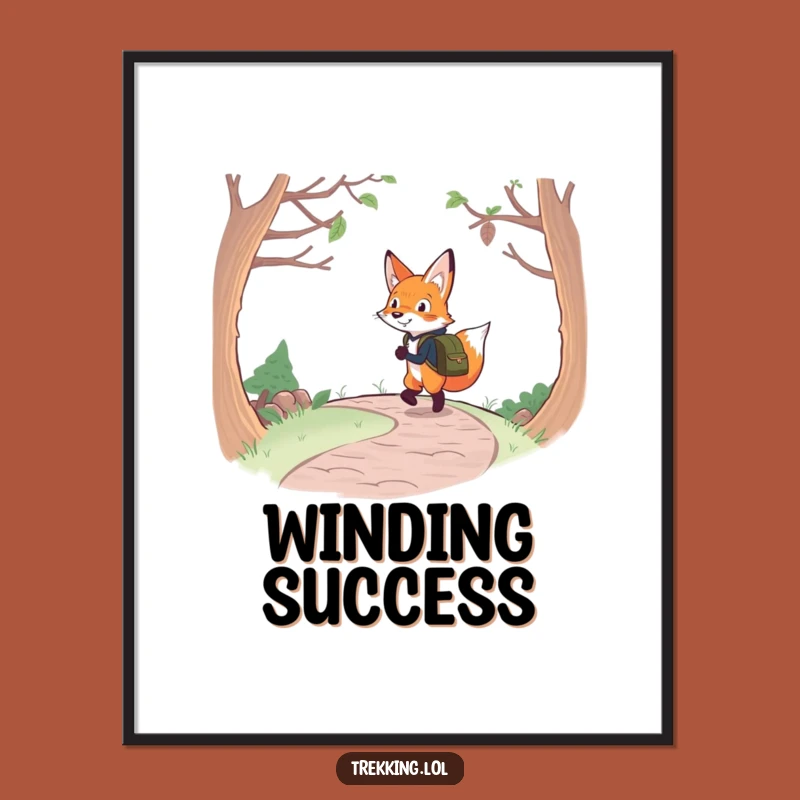 Funny Fox Backpacking Digital Art: Determined Navigator Fox, Cheerful Journey Wall Decor