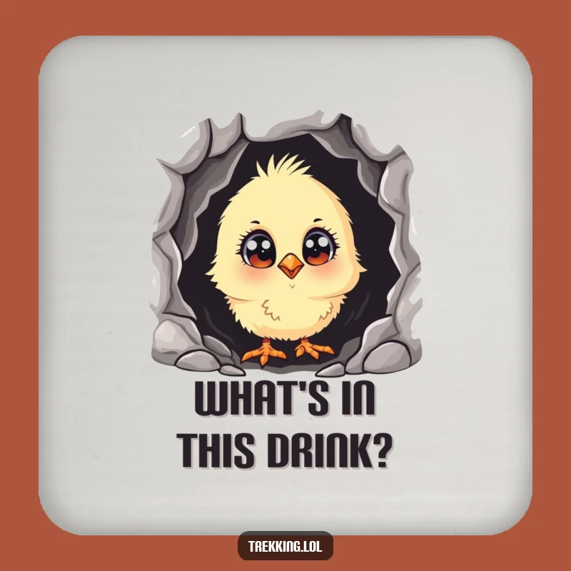 Funny Curious Chick Drink Coaster: Adventurous Protection with a Humorous Touch