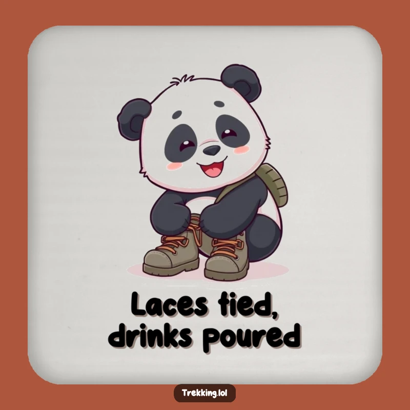 Funny Panda Hiking Drink Coaster: Protect Surfaces with Trail Charm Gift