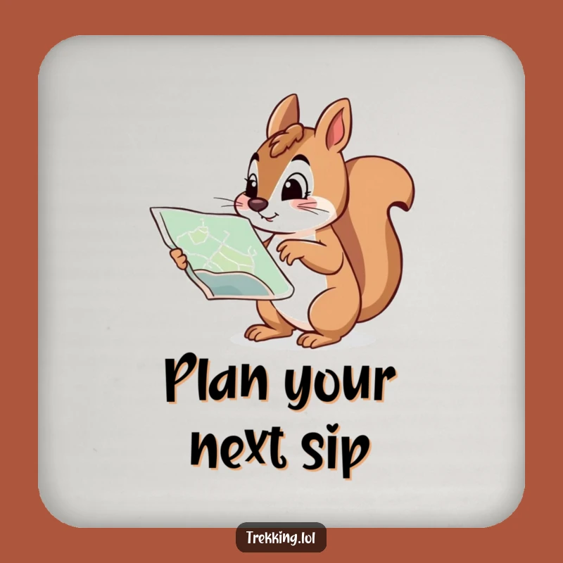 Funny Squirrel Map Coaster Set: Determined Squirrel with Map, Unique Funny Gift