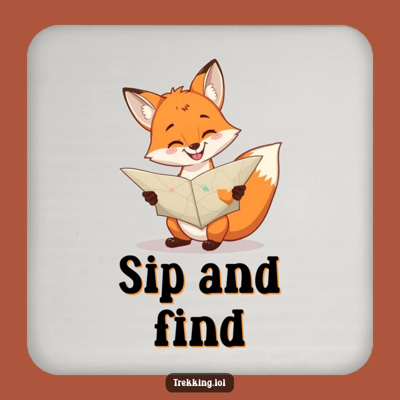 Funny Cheerful Fox Map Coaster: Grinning Navigator Drink Saver Gift
