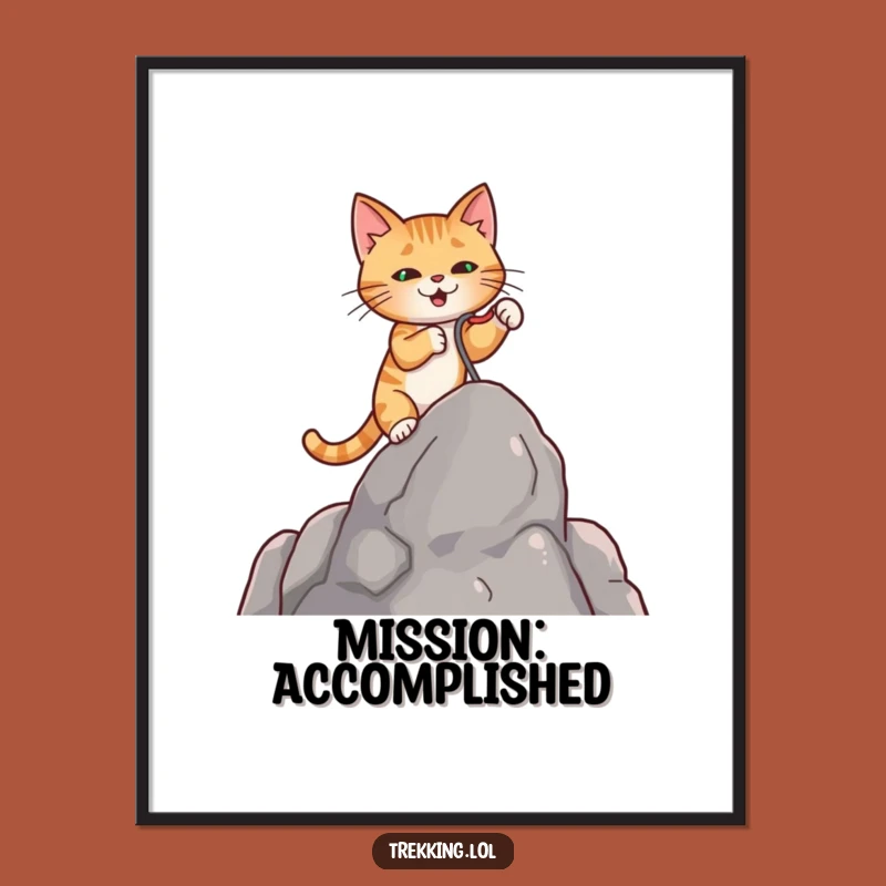 Funny Cat Grappling Hook Poster: Dynamic Feline Art, Amusing Funny Gift for Decor Enthusiasts