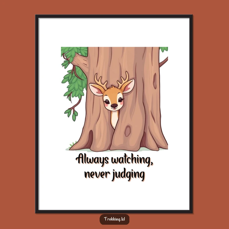 Funny Deer Peeking Poster - Curious Woodland Wall Art Gift