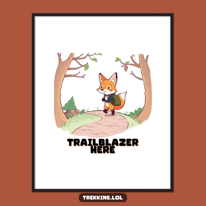 Funny Fox Backpacking Poster: Determined Navigator Fox, Cheerful Journey Art Print