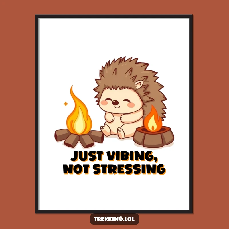 Funny Hedgehog Campfire Poster - Relaxing Woodland Art Print Gift