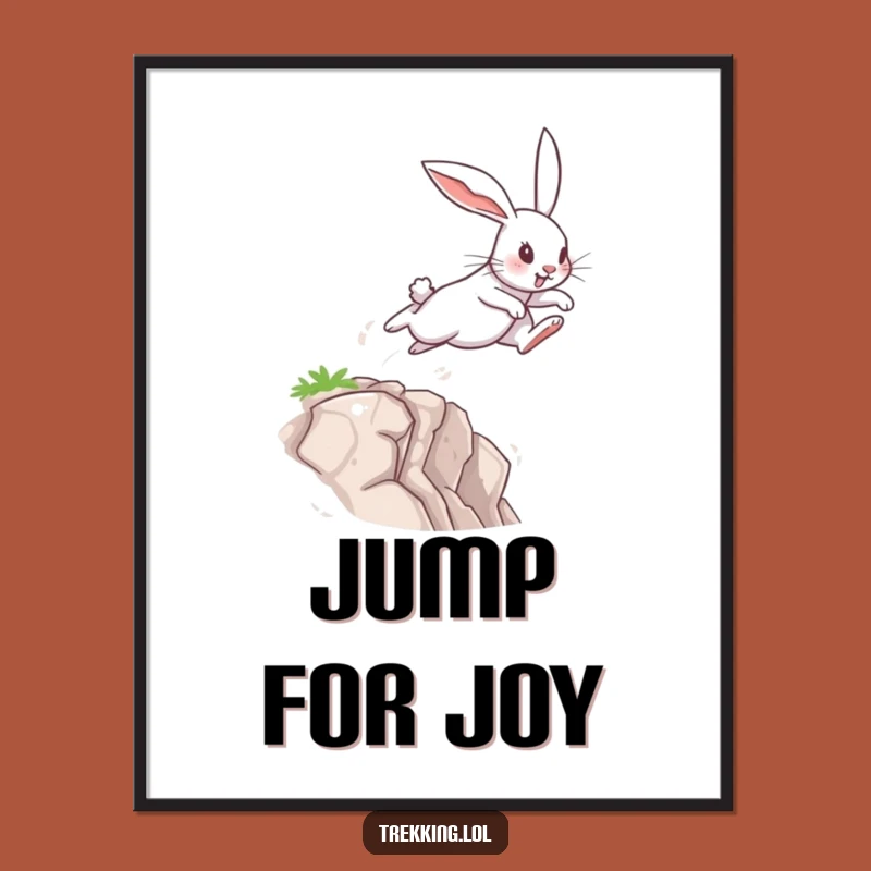 Funny Rabbit Leap Poster: Determined Bunny's Chasm Jump Art, Unique Funny Gift Decor