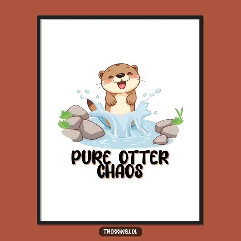 Funny Otter Splash Poster: Vibrant Woodland Art Print, Amusing Funny Gift for Nature Admirers