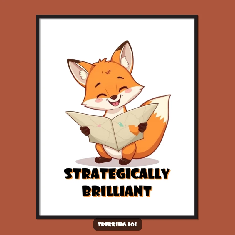 Funny Cheerful Fox Map Poster: Grinning Navigator Wall Art Gift