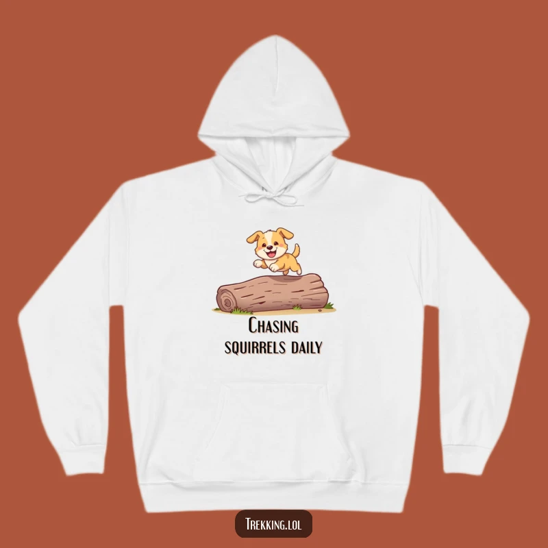 Funny Dog Cozy Hoodie: Playful Pooch's Log Leap, Ultimate Funny Gift