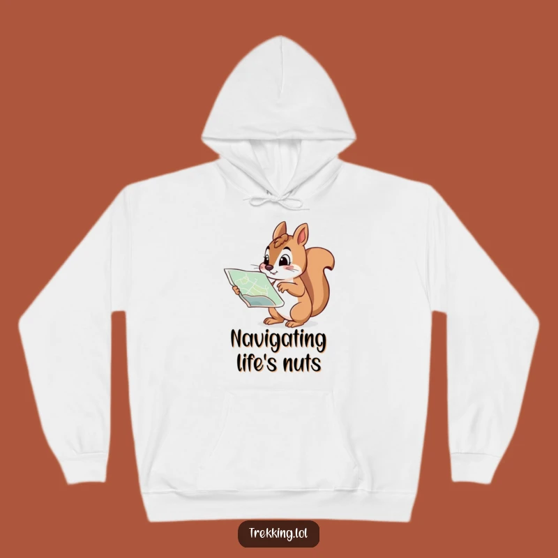 Funny Squirrel Expedition Hoodie: Determined Squirrel with Map, Warm Funny Gift