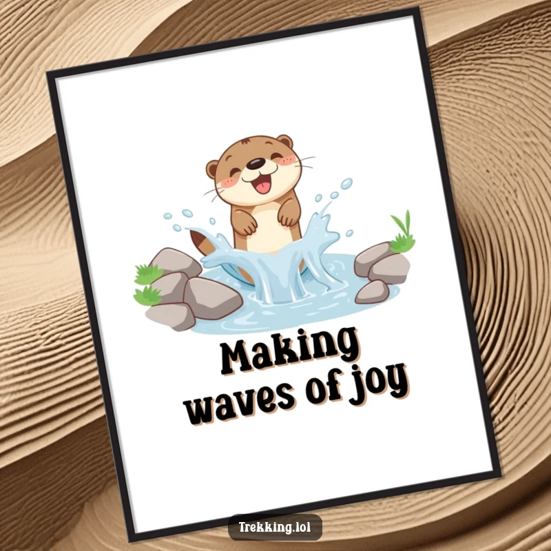 Funny Free Printable Wall Art: Playful otter splashing ecstatically in a pristine mountain stream, radiating joy.
