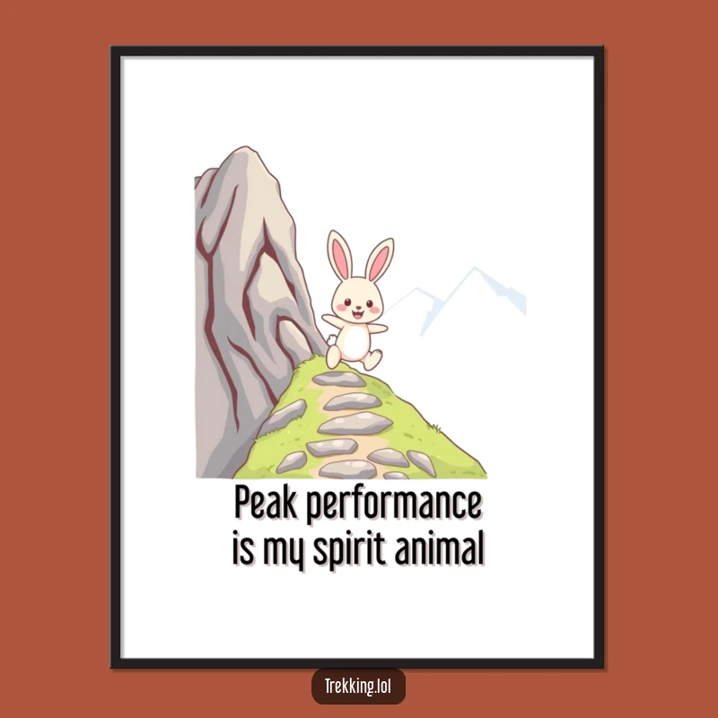 Free Printable Wall Art: Cheerful Bunny's Mountain Climb - Funny Downloadable Decor
