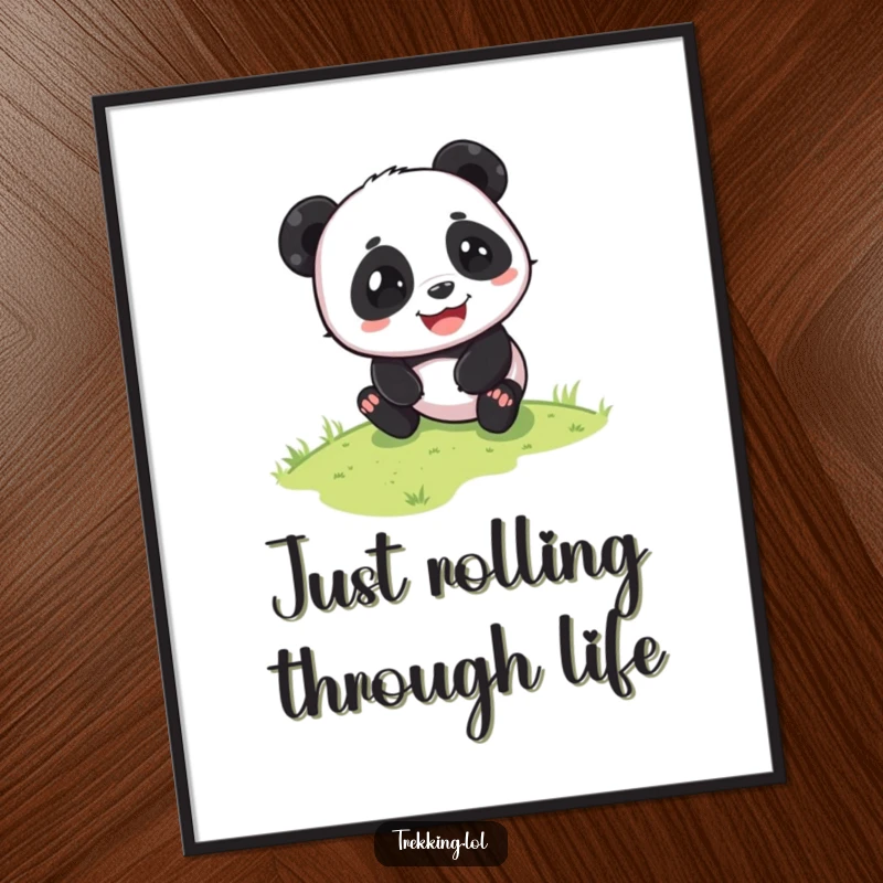 Funny Free Printable Wall Art: A playful panda slides down a grassy slope with utmost glee. Joyful and humorous digital art.