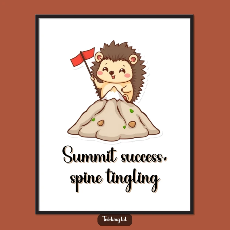 Funny Free Printable Hedgehog Wall Art: Mountain Summit Victory Downloadable Decor