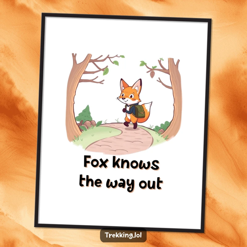 Funny Free Printable Wall Art: Determined Fox with Backpack Cheerful, Navigating a Winding Path, Adventure Theme!