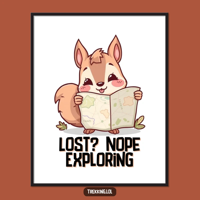 Free Printable Funny Wall Art: Curious Squirrel Map Explorer Downloadable Decor