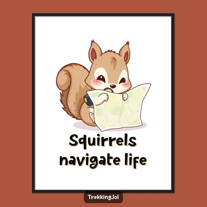 Free Printable Wall Art: Squirrel's Map Quest - Funny Downloadable Adventure Decor