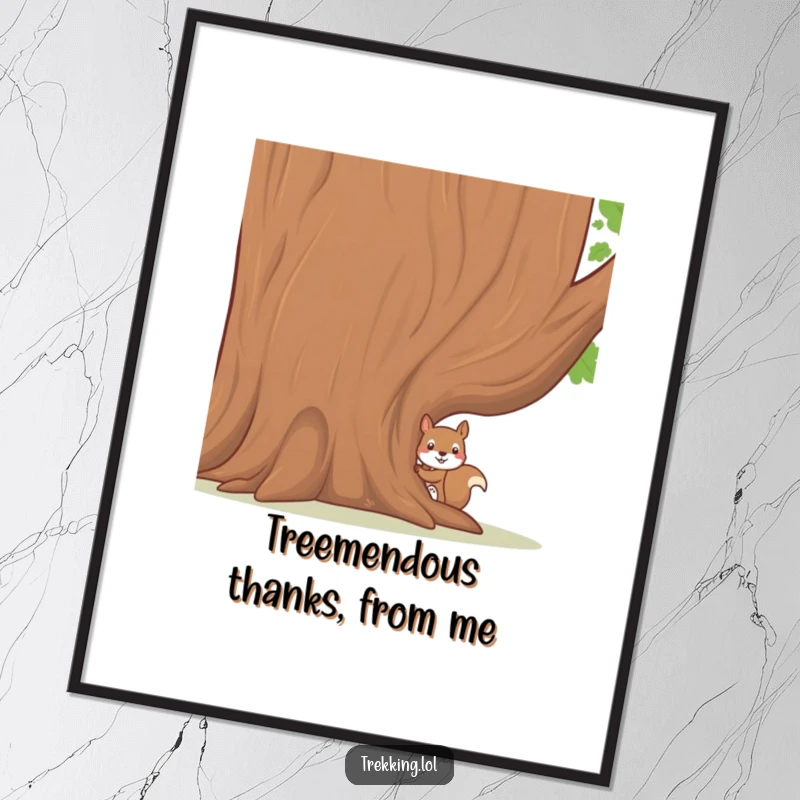 Funny Free Printable Wall Art: A shy squirrel peeks out from behind a gigantic, welcoming tree trunk.
