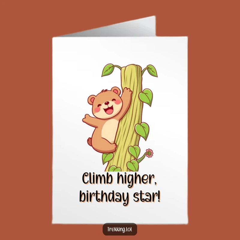 Free Printable Birthday Card: Bear Climbing Beanstalk for a Giant Celebration!