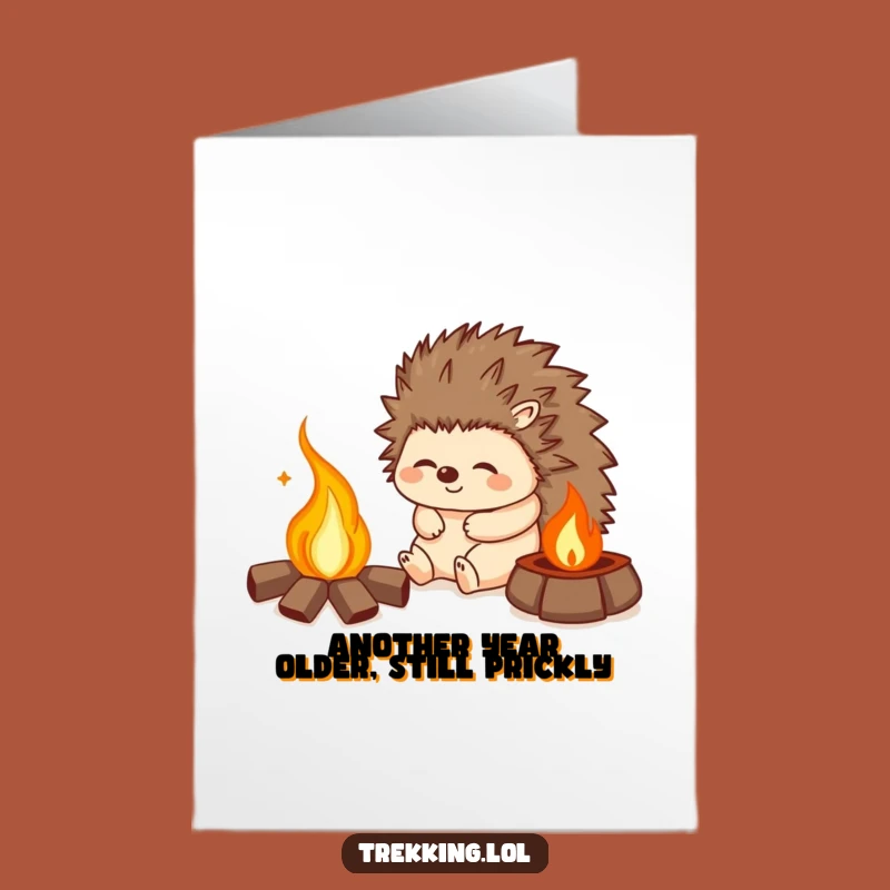 Free Printable Birthday Card: Funny Hedgehog Campfire Sigh, Downloadable, Perfect DIY Gift