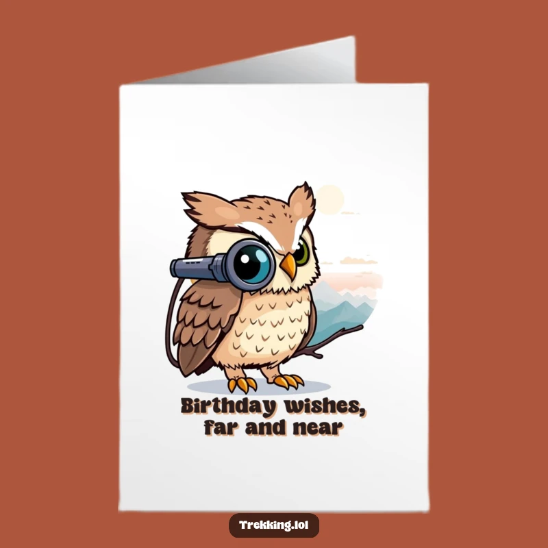 Free Printable Funny Owl Birthday Card - Binoculars Peak Surprise Downloadable Gift