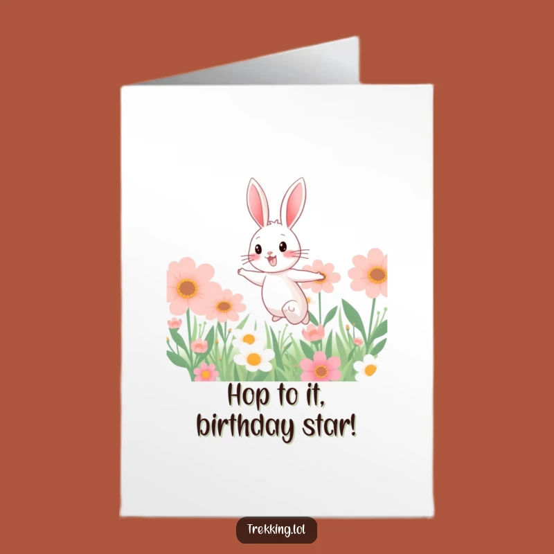 Free Printable Birthday Card: Funny Bunny Flower Field Joyful Downloadable Gift