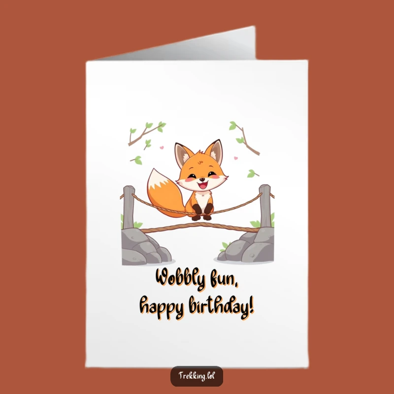 Free Printable Birthday Card: Fox's Bridge Adventure - Funny Downloadable Gift
