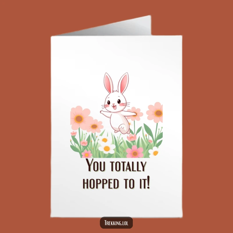 Free Printable Congrats Card: Bunny Flower Field Celebration Downloadable Gift