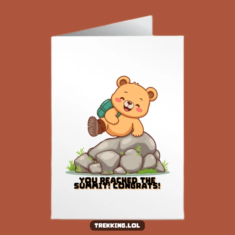 Free Printable Congratulations Card: Funny Bear Hiking Success, Cheerful DIY Downloadable Gift!