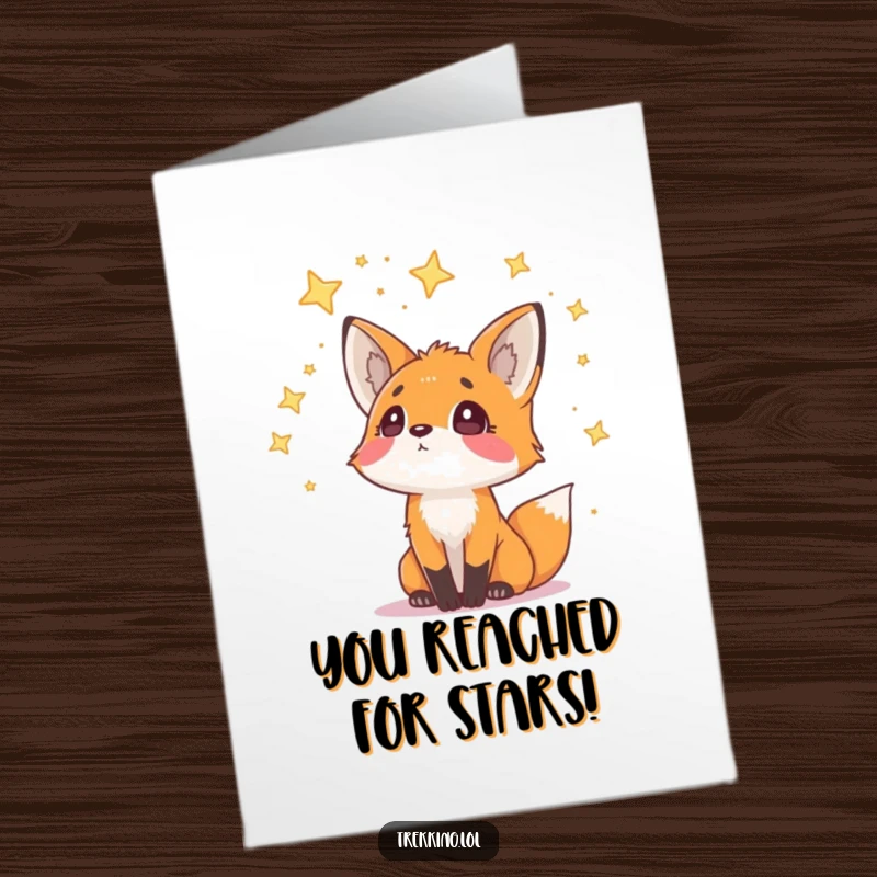 Funny Free Printable Congratulations Card: Curious fox gazes with wonder at stars, celebrating a stellar achievement.