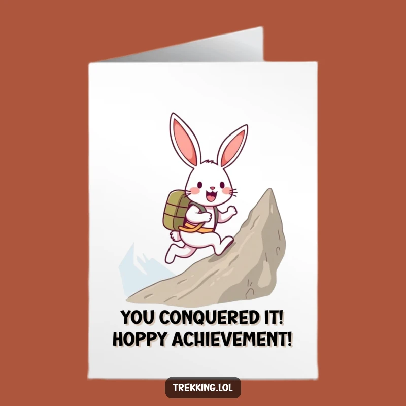 Free Printable Congrats Card: Bunny Climbing Mountain - Achievement Downloadable